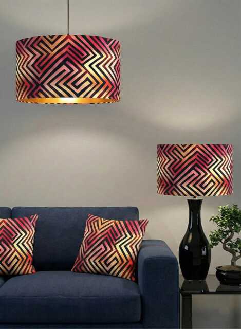 Handmade By Order Luxury Pink Red Black Geometric Print Abstract Art Design Velvet Drum Lamp Shade Pendant Light All Shapes Sizes - image 1