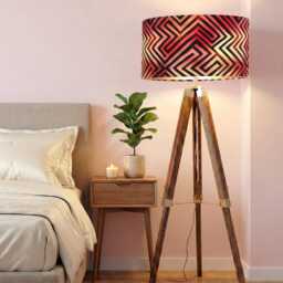Handmade By Order Luxury Pink Red Black Geometric Print Abstract Art Design Velvet Drum Lamp Shade Pendant Light All Shapes Sizes - thumbnail 2