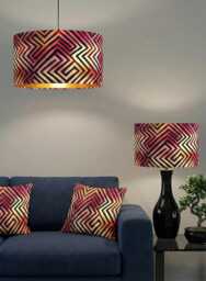 Handmade By Order Luxury Pink Red Black Geometric Print Abstract Art Design Velvet Drum Lamp Shade Pendant Light All Shapes Sizes - thumbnail 1