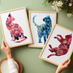 Floral Cat Silhouette Print Set - Botanical Wall Art, Unframed - thumbnail 2
