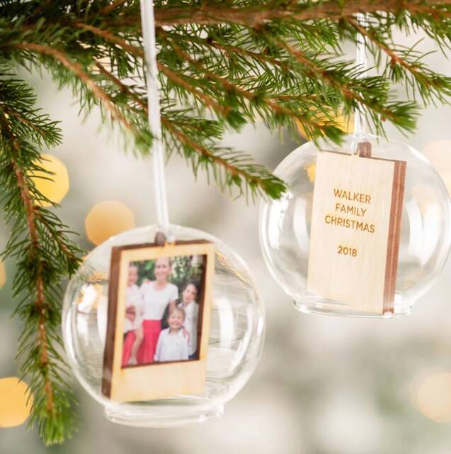 Personalised Wooden Family Photo Glass Dome Bauble - image 1