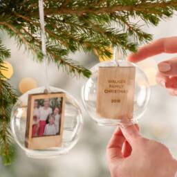 Personalised Wooden Family Photo Glass Dome Bauble - thumbnail 2