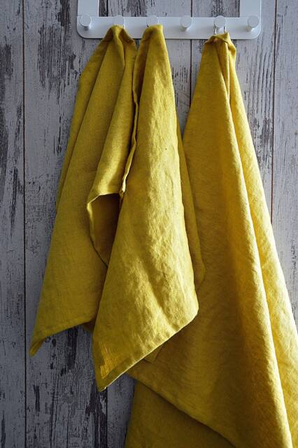 Mustard Linen Bath Towel, Thick Softened Baltic - image 1