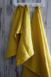 Mustard Linen Bath Towel, Thick Softened Baltic - thumbnail 1
