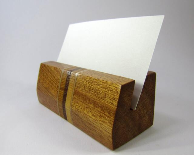 Mahogany Wood Business Card Holder Reclaimed Hardwood Office Desk Display - image 1
