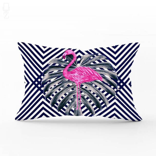 Pink Flamingo Rectangle Cushion Cover - Black Stripes, Oeko-Tex?? - image 1
