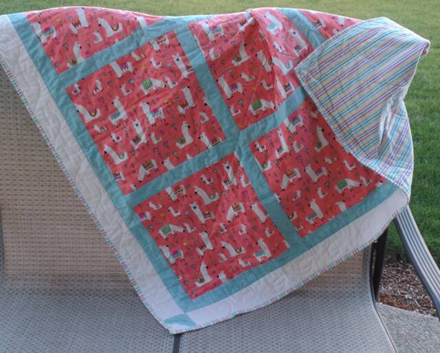 Gender Neutral Llama Baby Quilt, Reversible, Nursery Bedding - image 1