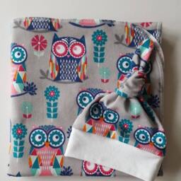Owl Baby Blanket & Newborn Hat Set. Leggings. Take Home Shower Gift. Girl Photo Prop. Swaddle - thumbnail 4