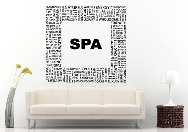 Spa Salon Relaxation Words Square Shape Typography Wall Decal Vinyl Sticker Mural Room Decor L672 - image 1