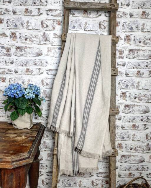 Heavy Raw Linen Blanket, Softened Rustic Burlap Fringed Grain Beach Throw, Throw Cover Vintage - image 1