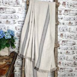 Heavy Raw Linen Blanket, Softened Rustic Burlap Fringed Grain Beach Throw, Throw Cover Vintage - thumbnail 2