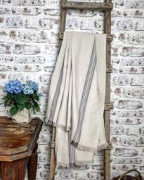 Heavy Raw Linen Blanket, Softened Rustic Burlap Fringed Grain Beach Throw, Throw Cover Vintage - thumbnail 1