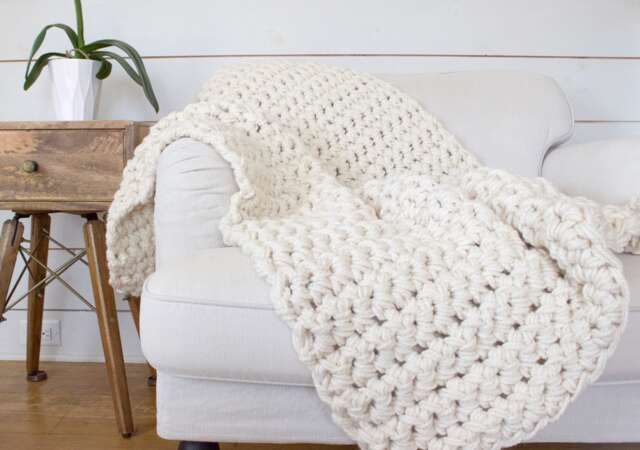 "Chunky Knit Blanket // Throw Crochet 59"" By 37" - image 1
