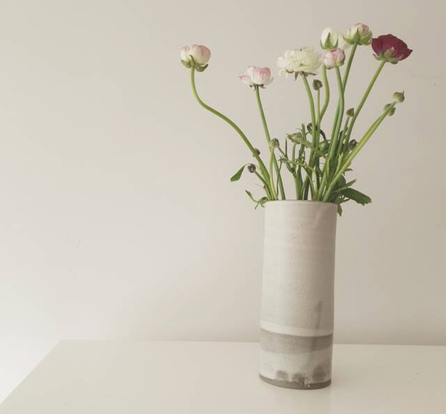 White Tall Cylinder Flower Vase, Ceramic Minimalist Pottery Vase - image 1