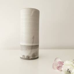 White Tall Cylinder Flower Vase, Ceramic Minimalist Pottery Vase - thumbnail 2