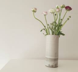 White Tall Cylinder Flower Vase, Ceramic Minimalist Pottery Vase - thumbnail 1