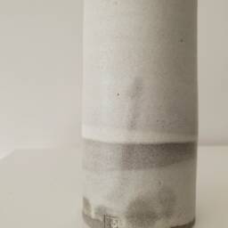 White Tall Cylinder Flower Vase, Ceramic Minimalist Pottery Vase - thumbnail 3