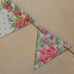 Handcrafted Wooden Bunting Garland Made Using Cath Kidston Design Vintage Roses Dresser Display Party Gift Home Wedding Wall Hanging - thumbnail 3
