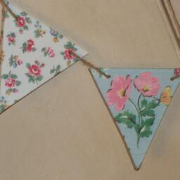 Handcrafted Wooden Bunting Garland Made Using Cath Kidston Design Vintage Roses Dresser Display Party Gift Home Wedding Wall Hanging - thumbnail 2