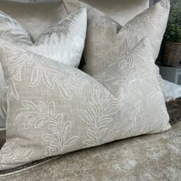 "Natural Embroidered Cushion Cover, Pillow , Throw Cover - Leaf Design/John Lewis Fabric -Countryside Home Rectangle 12"" X 20" - thumbnail 1