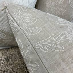 "Natural Embroidered Cushion Cover, Pillow , Throw Cover - Leaf Design/John Lewis Fabric -Countryside Home Rectangle 12"" X 20" - thumbnail 2