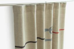Red Graphite Blue Minimalist Linen Curtains, Modern Mid Century Curtain With Geometric Design, Funky, Industrial Style Drapery - thumbnail 3