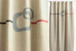 Red Graphite Blue Minimalist Linen Curtains, Modern Mid Century Curtain With Geometric Design, Funky, Industrial Style Drapery