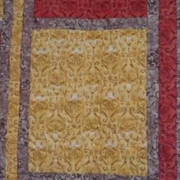 "Handmade Fall Throw Quilt Red-Orange & Gold Block Design - 46"" X 61" - thumbnail 3