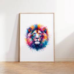 Colourful Animal Print Poster - Set Of 3 Paintings - Giraffe, Elephant, Lion Watercolour Prints Home Artwork Decor Wall Art Pictures - thumbnail 3