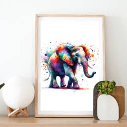 Colourful Animal Print Poster - Set Of 3 Paintings - Giraffe, Elephant, Lion Watercolour Prints Home Artwork Decor Wall Art Pictures - thumbnail 2