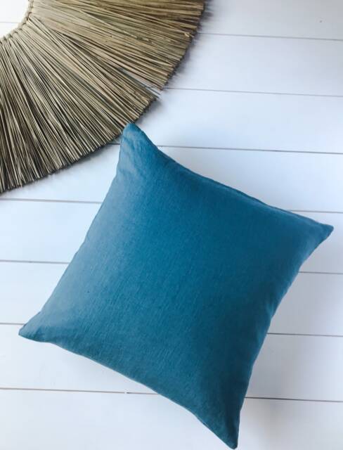 Set Of 2, 4, 6 Softened Linen Pillow Cases in Dusty Turquoise/Linen Throw Pillows Marine Blue/Decorative Cases/ - image 1