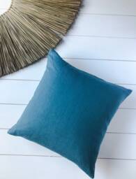 Set Of 2, 4, 6 Softened Linen Pillow Cases in Dusty Turquoise/Linen Throw Pillows Marine Blue/Decorative Cases/ - thumbnail 1