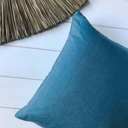 Set Of 2, 4, 6 Softened Linen Pillow Cases in Dusty Turquoise/Linen Throw Pillows Marine Blue/Decorative Cases/ - thumbnail 3