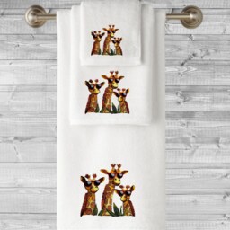 Embroidered Towel Funky Giraffes With Sunglasses, Personalized Luxury Cotton