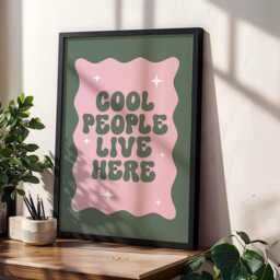Cool People Live Here Art Print, Funky Pink & Green Wall Art, Hallway Decor - thumbnail 2