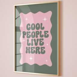 Cool People Live Here Art Print, Funky Pink & Green Wall Art, Hallway Decor - thumbnail 1