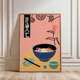 Japanese Ramen Bowl Art Print, Minimalist Asian Kitchen Wall Poster, Modern Food Illustration, Restaurant Decor Print - thumbnail 2