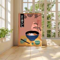 Japanese Ramen Bowl Art Print, Minimalist Asian Kitchen Wall Poster, Modern Food Illustration, Restaurant Decor Print - thumbnail 3