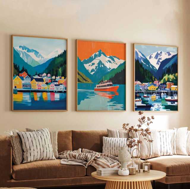 Set Of 3 Juneau Posters, Alaska Wall Art Prints, Travel Poster Set, Mountain Landscape Nature Decor - image 1