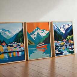 Set Of 3 Juneau Posters, Alaska Wall Art Prints, Travel Poster Set, Mountain Landscape Nature Decor - thumbnail 2