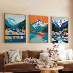 Set Of 3 Juneau Posters, Alaska Wall Art Prints, Travel Poster Set, Mountain Landscape Nature Decor - thumbnail 1