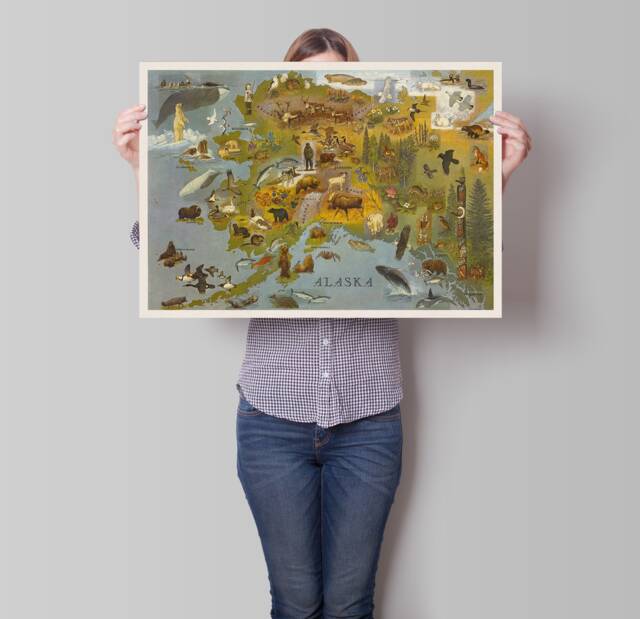 Alaska Pictorial Map, Vintage Alaskan Wall Art - image 1