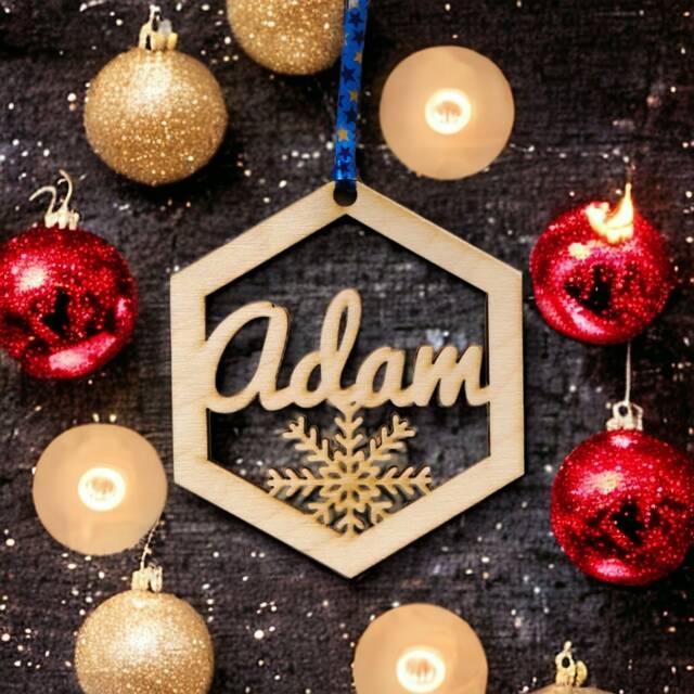 Personalised Christmas Hex Bauble Any Name Free Gift Bag & String. Tree Gift New 2023 Design - image 1