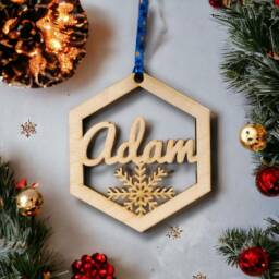 Personalised Christmas Hex Bauble Any Name Free Gift Bag & String. Tree Gift New 2023 Design - thumbnail 2