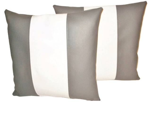 "2 Grey & White Stripe Faux Leather Cushion Covers 16"" 18"" 20" - image 1