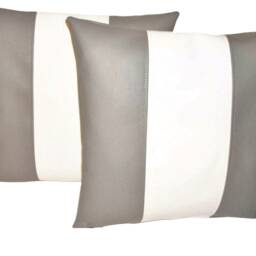 "2 Grey & White Stripe Faux Leather Cushion Covers 16"" 18"" 20" - thumbnail 2
