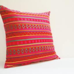 Bright Red Woven Pillow Cover , Colorful Cushion With Multi Color Weaving Decor Throw Spring Summer - thumbnail 2