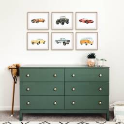 Classic Car Prints, Wall Decor, Nursery Theme, Watercolor Vehicles, Cars, Racecar Painting, Vehicle Art - thumbnail 2