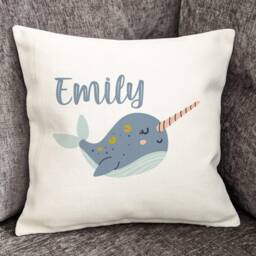 Personalised Narwhal Cushion, Cute Kids Gift, Under The Sea - thumbnail 2