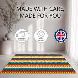 Mustard Teal Orange Crochet Stripe Rug Non-Slip Soft Area Carpet Bedroom Living Room Hallway Mat Decor - Made in UK - thumbnail 2